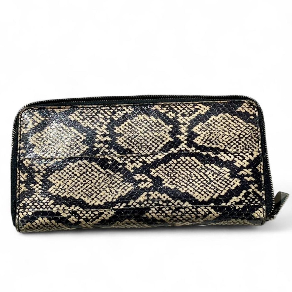 Alexander McQueen Black and Beige Snake-Print Zip Wallet - Picture 5 of 6